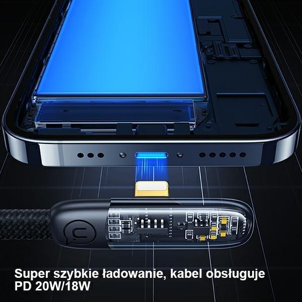 Actual product image Usams Cable kątowy USB-C na Lightning PD 20W Fast Charging Iceflake Series 2m czarny/black SJ586USB0 (2 m, USB 2.0)