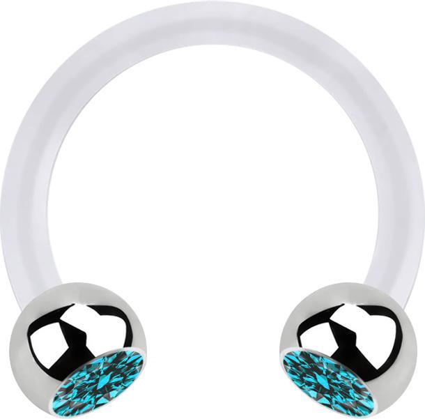 Produktbild Star Piercing Micro Circular Barbell transparent mit zwei Kugeln silber Kristall aqua (Kunststoff, ohne Messing, Chirurgenstahl 316L)