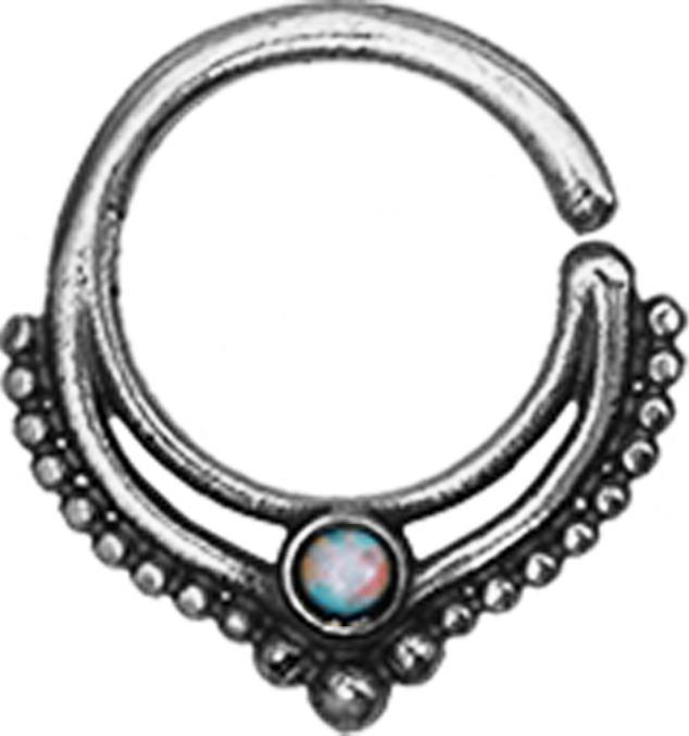 Produktbild Star Piercing Micro Piercing Ring silber Kugelrand mit Opal weiss (ohne Messing, 925 Sterlingsilber)