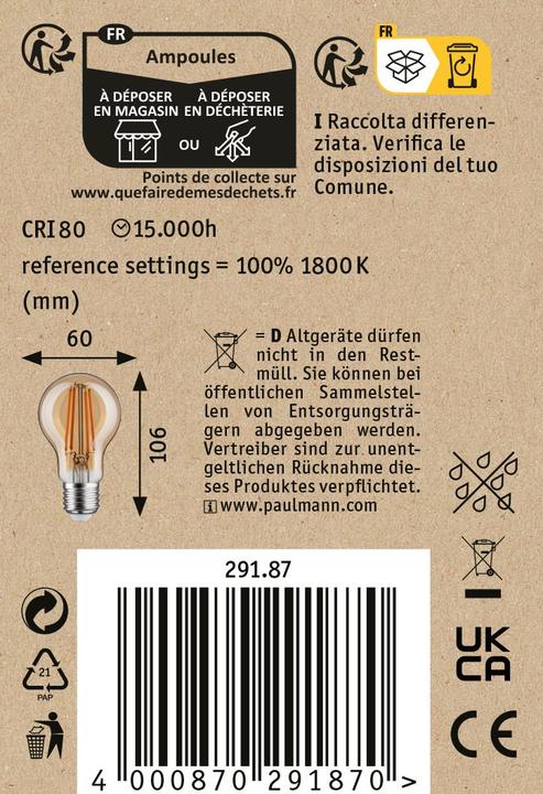 Valeurs nutritives et ingrédients Paulmann Lampe LED à lumière dorée (E27, 6 W, 470 lm, 1 x, G)