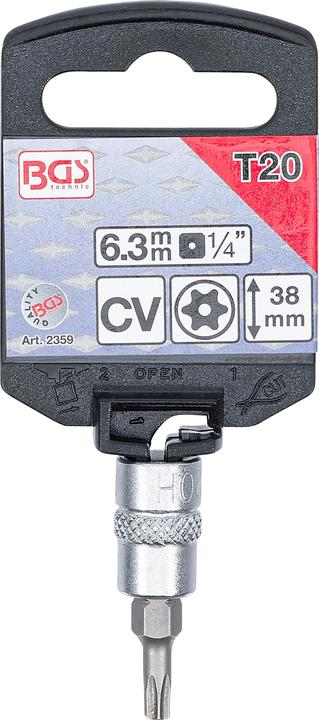 Produktbild BGS Bit-Einsatz Antrieb Innenvierkant 6,3 mm (1/4") T-Profil (für Torx) mit Bohrung T20 (Innenvierkant)