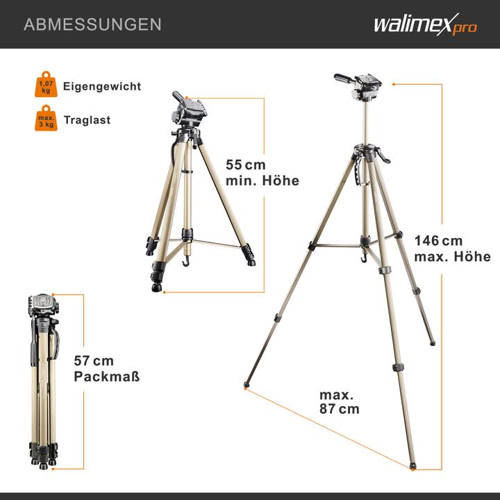 Produktbild Walimex WT-3530 Basic-Stativ mit 3D-Neiger (Metall)