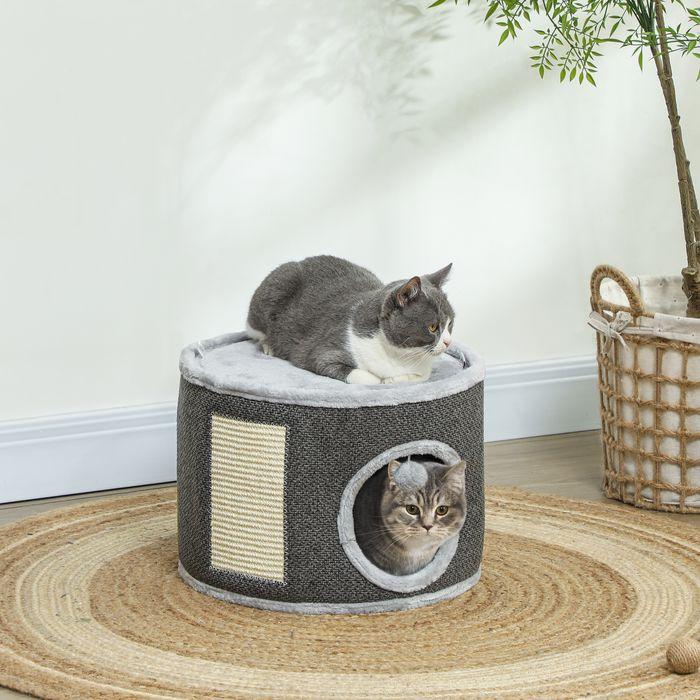 Produktbild Swisshandel24 Kratztonne 30 cm Hoch Katzentonne mit Höhle, aus Sisal, für Katze bis 5 kg (30 cm, Cremeweiss, Dunkelgrau, Hellgrau)