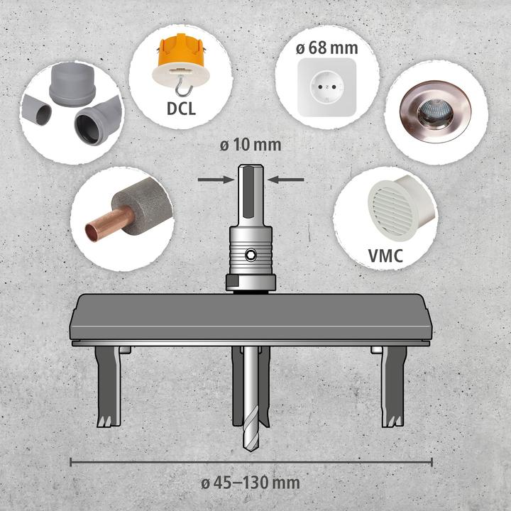 Produktbild wolfcraft 1 AH 45-130 Lochsäge verstellbar ø45-130 (130 mm, 45 mm)
