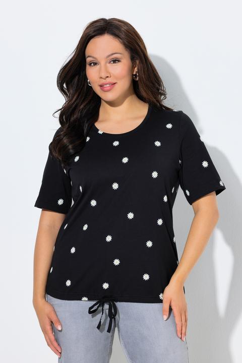 Actual product image Ulla Popken Daisy Print Short Sleeve Drawstring Tee (62)