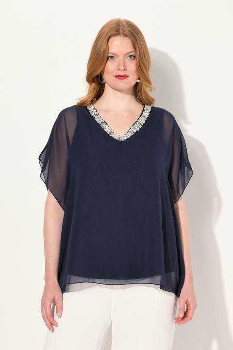 Immagine prodotto Ulla Popken Blusa a doppio strato di chiffon con scollo a V e mezze maniche (54)