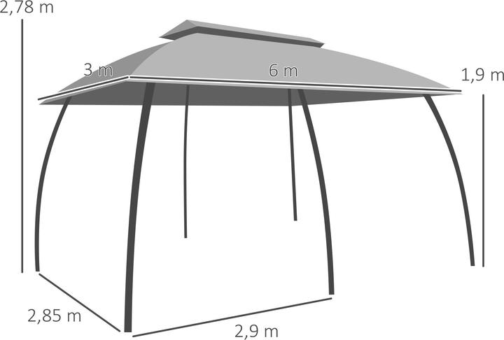 Produktbild Outsunny Pavillon, Partyzelt, mit Fliegennetzen, Winddach, bis 15 Personen, dunkelgrau, 3 x 6 x 3 m (300 cm, 600 cm)