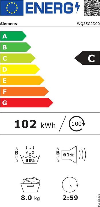Energie-Label Siemens WQ35G2D00 (8 kg, Rechts)