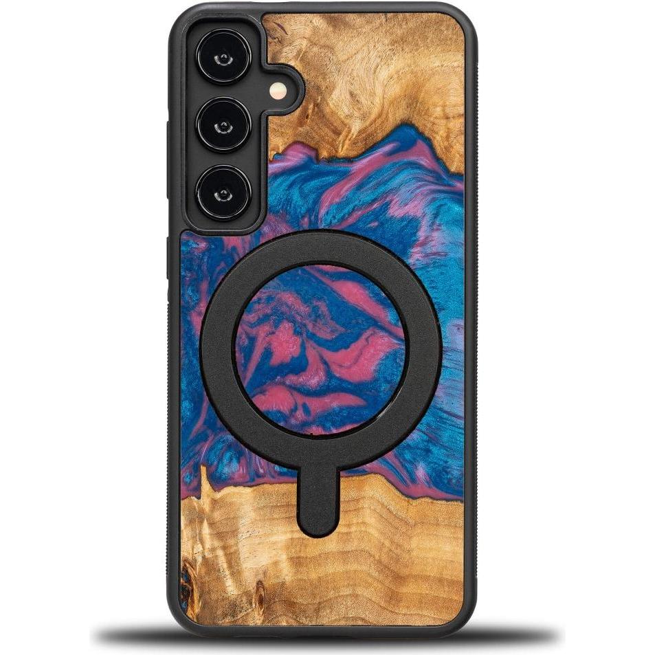 Bewood Unique MagSafe Vegas wood and resin case pink and blue (Samsung Galaxy S24+), Smartphone Hülle, Blau, Pink