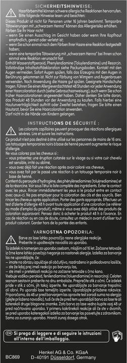 Valeurs nutritives et ingrédients Schwarzkopf Brillance Crème colorante intense 869 Châtaigne (869 Marron châtaigne)
