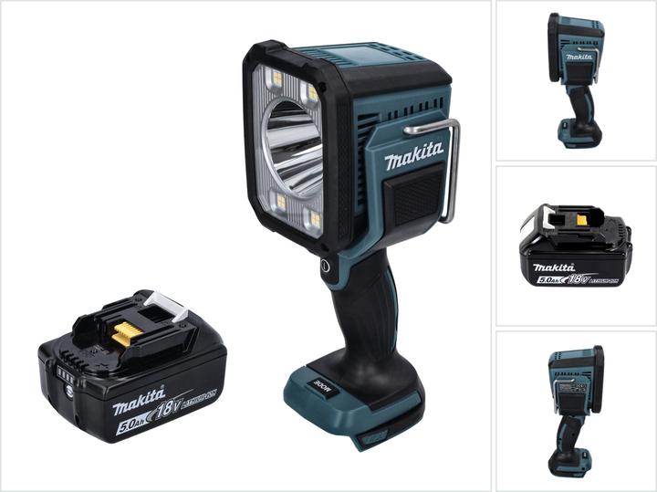 1x Makita DML 812 Akku LED Handstrahler, 1x Makita BL 1850 B Li-Ion Akku 18V 5,0 Ah