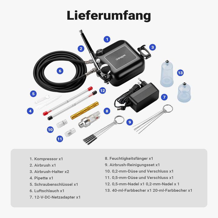 Immagine prodotto Wiltec Set di accessori per compressori da 2,8 bar Set di spazzole ad aria compressa da 12V