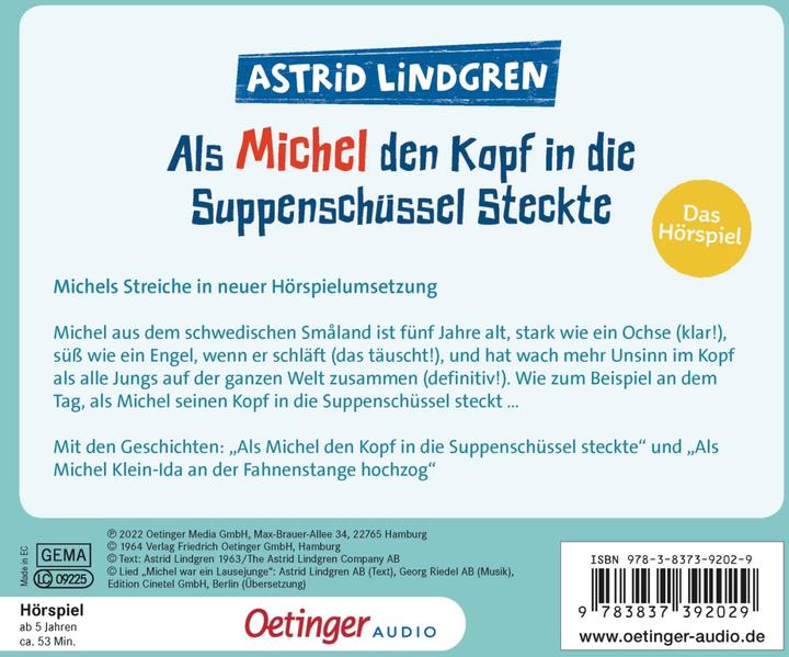 Image du produit Quand Michel a mis la tête dans le bol de soupe (Katja Danowski, Jennifer Cubela, Georg Riedel, Astrid Lindgren, Allemand)