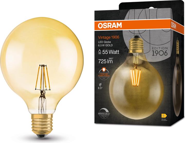 Actual product image Osram Vintage 1906 Led Classic Globe (E27, 6.50 W, 650 lm, 1 x, E)