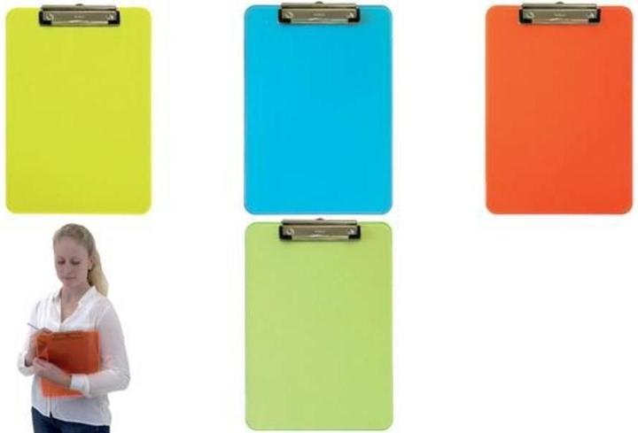 Image du produit Maul Porte-bloc néon, DIN A4, plastique transparent-orange, plat, borne à clip nickelée (22,5 x 32 cm)
