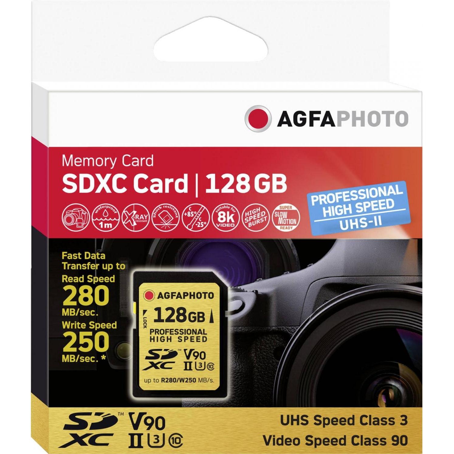 AGFAPHOTO SDXC Professional High Speed V90 (128 GB, SDXC, U3, UHS-II), Speicherkarte, Gold