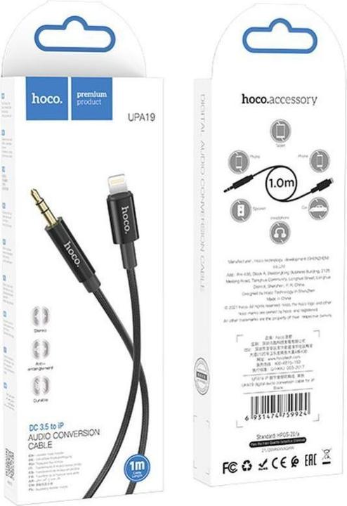 Actual product image Hoco Lightning to 3.5mm UPA19, 1m, black (1 m, AUX cable)