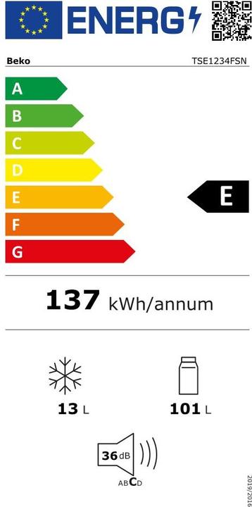 Label énergétique Beko CHLODZIARKA TSE1234FSN (114 l)