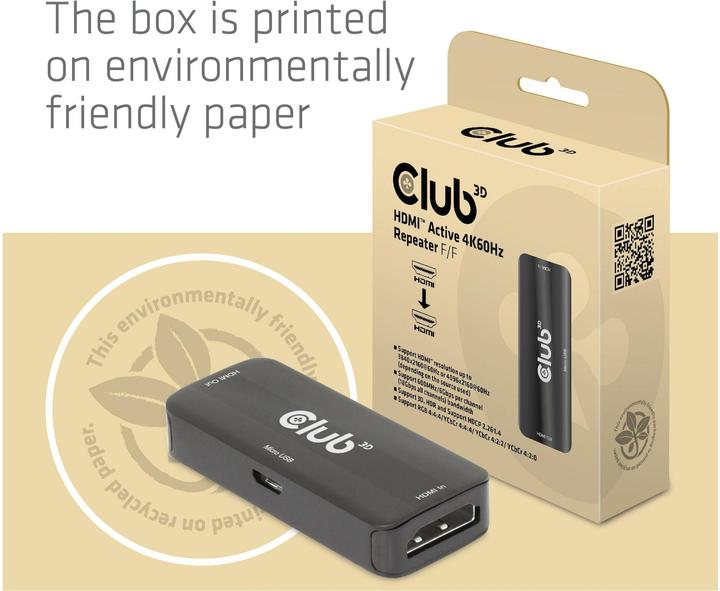 Actual product image Club 3D Club3D Repeater HDMI > HDMI 4K60Hz active Bu/Bu retail (0.06 m)