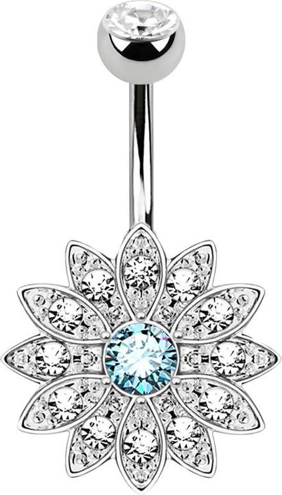 Immagine prodotto Star Piercing Banana argento con cristallo a sfera argento Fiore acqua con piccoli cristalli (Ottone, Acciaio chirurgico 316L)