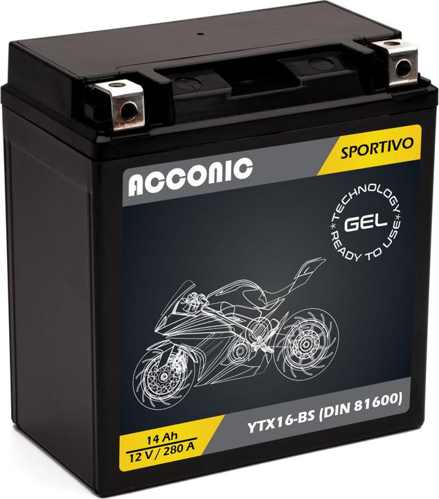 Produktbild Acconic Sportivo GEL YTX16-BS Motorradbatterie 14Ah 12V (DIN 81600) (12 V, 14 Ah)