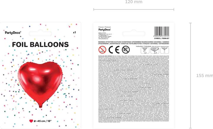 Produktbild Partydeco Rotes Herz Ballon 45cm (1 x)