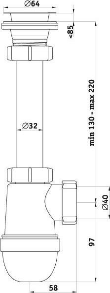 Image du produit Ani Plast SIPHON DE LAVABO C1000 40 MM AVEC VALVE (Siphon en bouteille)