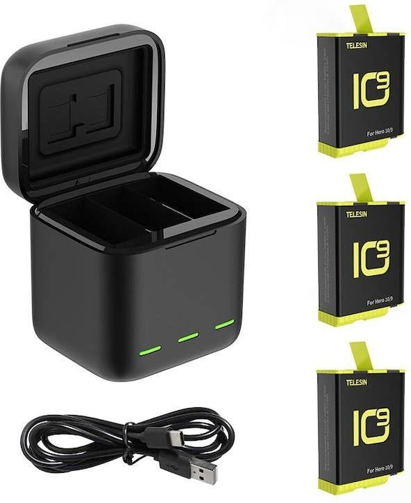 Telesin Three-channel box charger + 3 batteries (Hero 10, GoPro Hero 9)