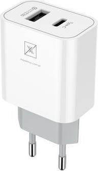 Image du produit Maxximus MX ALFA 20W PD+QC Wandladegerät, USB-A+C + Typ-C - Typ-C 20W PD-Kabel, Weiss (20 W, 2 ports)