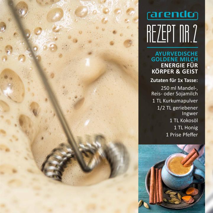 Produktbild Arendo Milchaufschäumer, batteriebetrieben, kompakter Edelstahl Stab Handmilchaufschäumer mit 13000 U/min