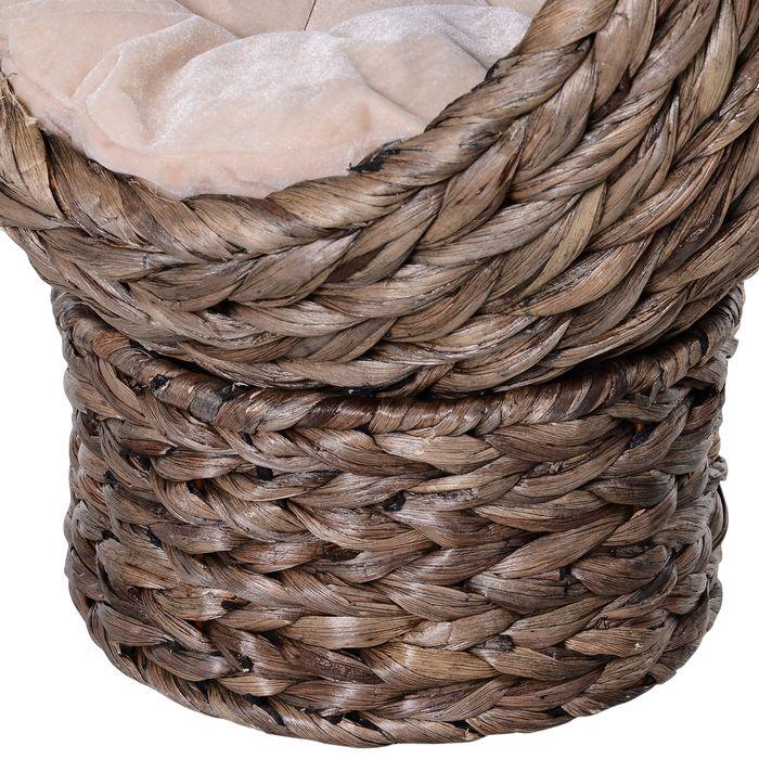 Produktbild Swisshandel24 Rattan Katzenkorb Katzenhöhle Katzenhütte Katzenbett mit Kissen Haustierbett Wasserhyazinthe Dunkelb (Katze)