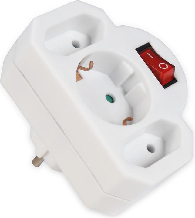 Actual product image MCP MCPOWER socket outlet adapter, 2x Euro, 1x earthing contact, with switch (CEE 7/3, 3 x)