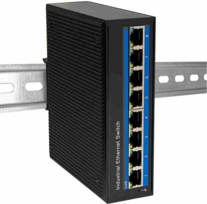 Actual product image LogiLink NS203P Industrial Gigabit Ethernet Switch 8-Port 10/100/1000 Mbps with PoE DIN Rail Mo (8 ports)