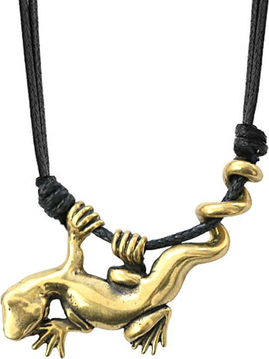 Produktbild Star Piercing Halskette schwarz Anhänger vergoldet Echse (Messing)