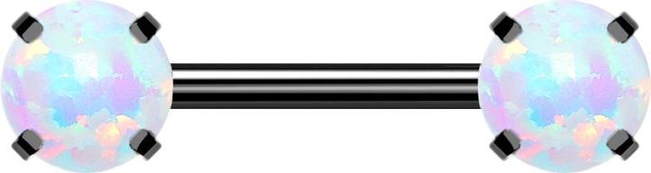 Produktbild Star Piercing Threadless Barbell schwarz front mit Opal weiss gefasst (ohne Messing, Chirurgenstahl 316L)