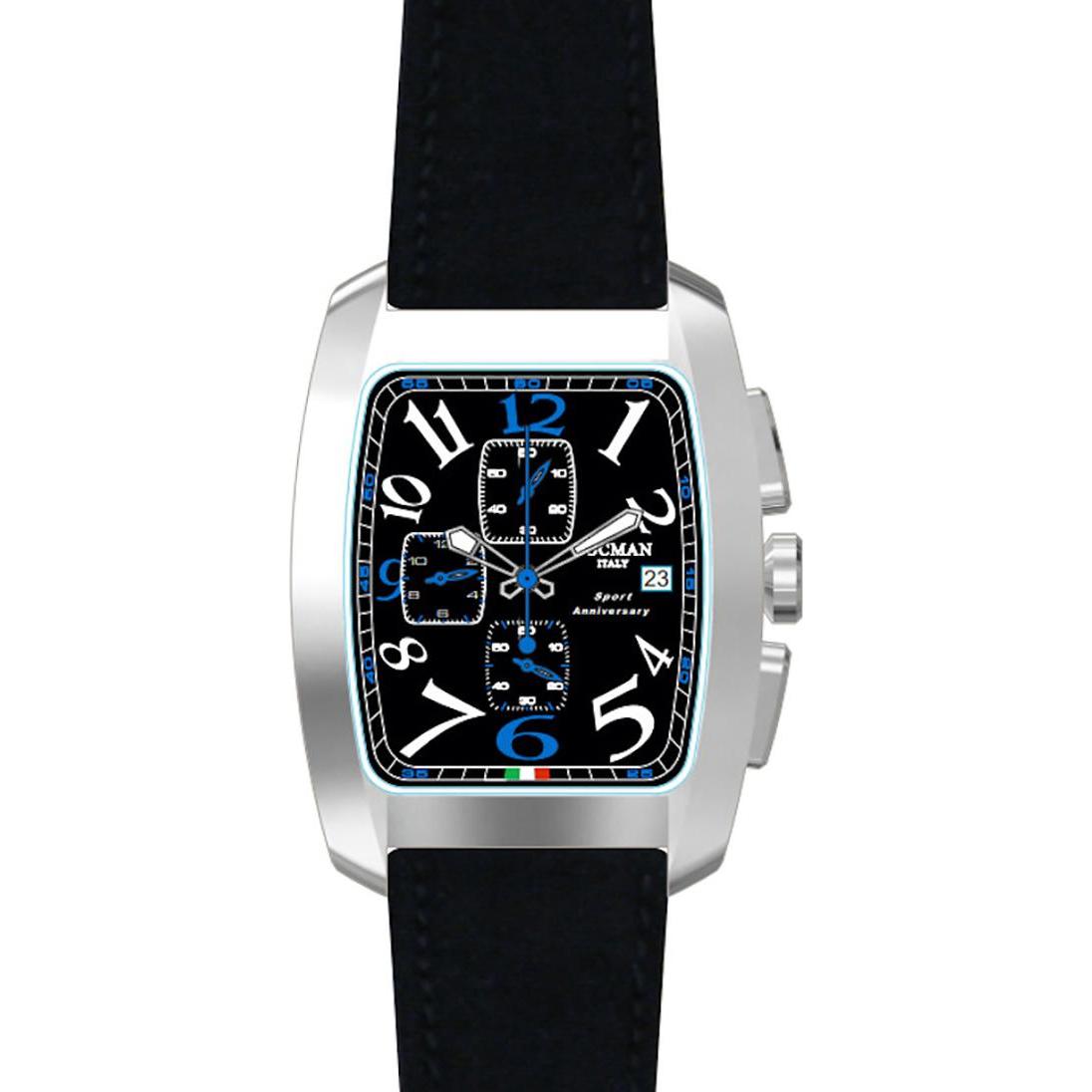 Locman, Armbanduhr, Italy Herrenuhr Sport Anniversary Chrono schwarz/blau Ref. 0470, Schwarz, Blau, (Chronograph, 37 mm)