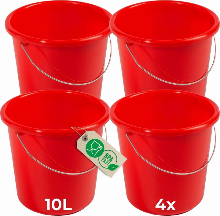 Actual product image Novaliv 4 Stück Eimer 10L Rot mit Masseinteilung - Putzeimer 10 Liter? 28,5 cm Praktischer Allrounde (4 pcs.)