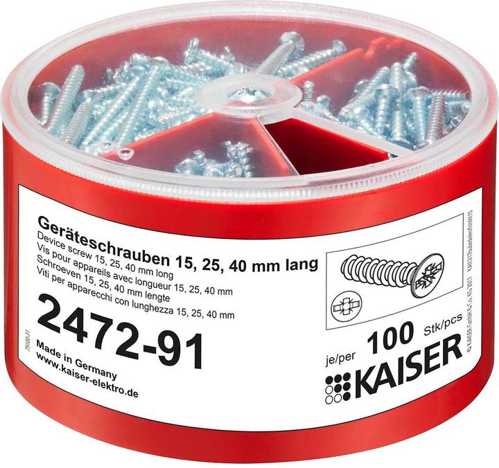 Kaiser Geräteschrauben-Box 2472-91 je 100 Schrauben Ø3,2xLänge 15/25/40 (1 Schrauben pro Stück)