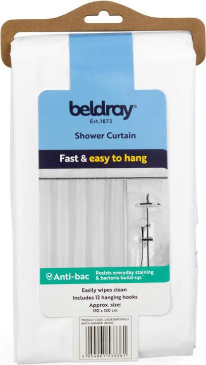 Produktbild Beldray LA028268UFAS Antibac Shower Curtain - White (180 x 180 cm)
