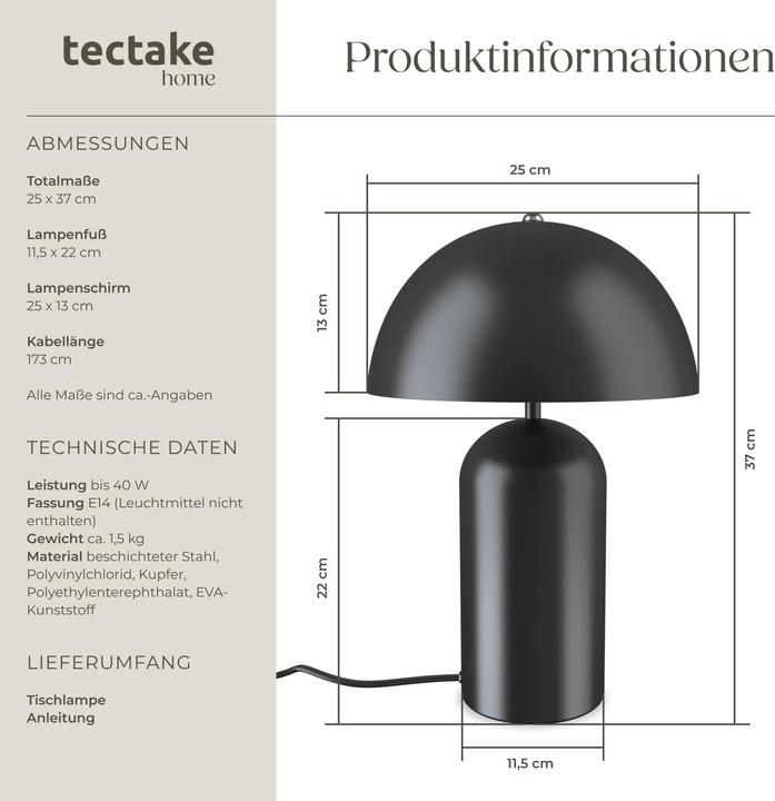 Actual product image tectake small retro table lamp Altea, mushroom design, 40W (E14)