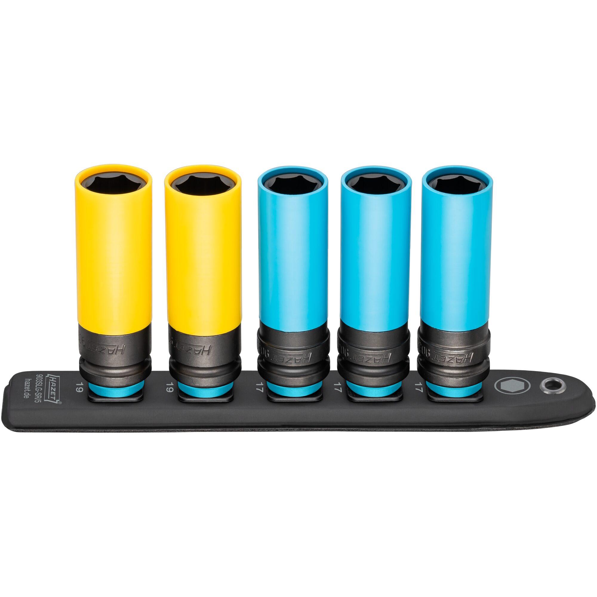HAZET, Steckschlüssel + Stecknuss, SmartRail ∙ Flexible Kunststoff-Steckleiste 903SLG-SR/5 ∙ Vierkant12,5 mm (1/2 Zoll) ...