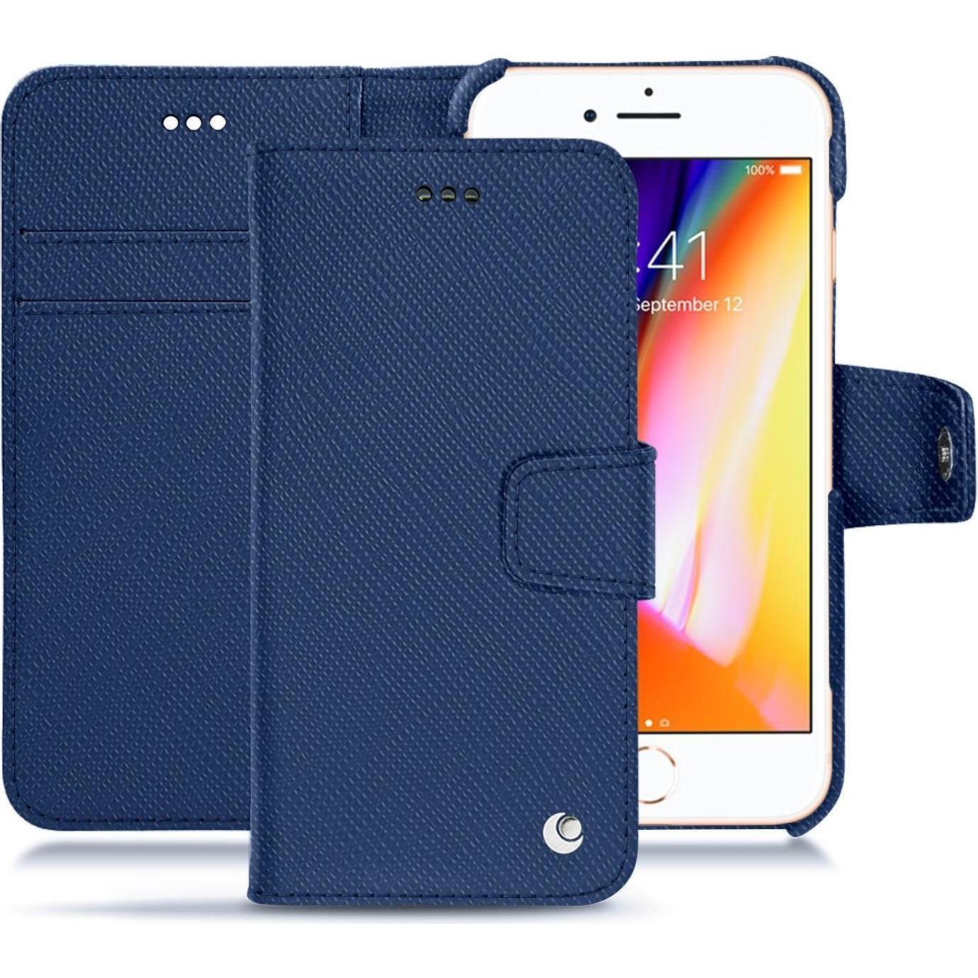 Noreve Lederschutzhülle Wallet (Apple iPhone 8), Smartphone Hülle, Blau