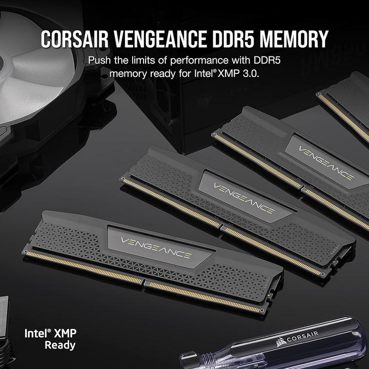 Image du produit Corsair DDR5 64GB PC 6600 CL32 KIT (2x32GB) VENGEANCE noir détail (2 x 32GB, 6600 MHz, RAM DDR5, DIMM)