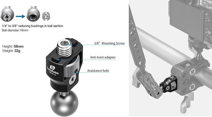 Produktbild Leofoto Gelenk mit 1/4 Zoll Aufnahme AM-8-12 (Stativadapter)