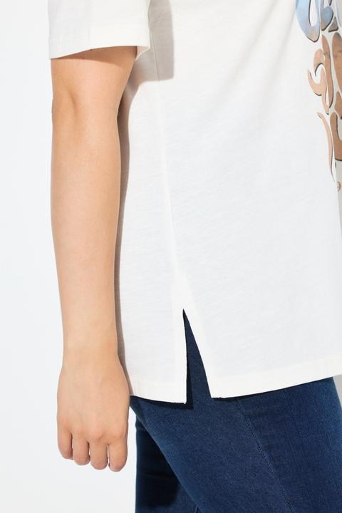 Image du produit Ulla Popken T-shirt avec message, décolleté en V et manches courtes, coupe Classic Fit (42, 44)