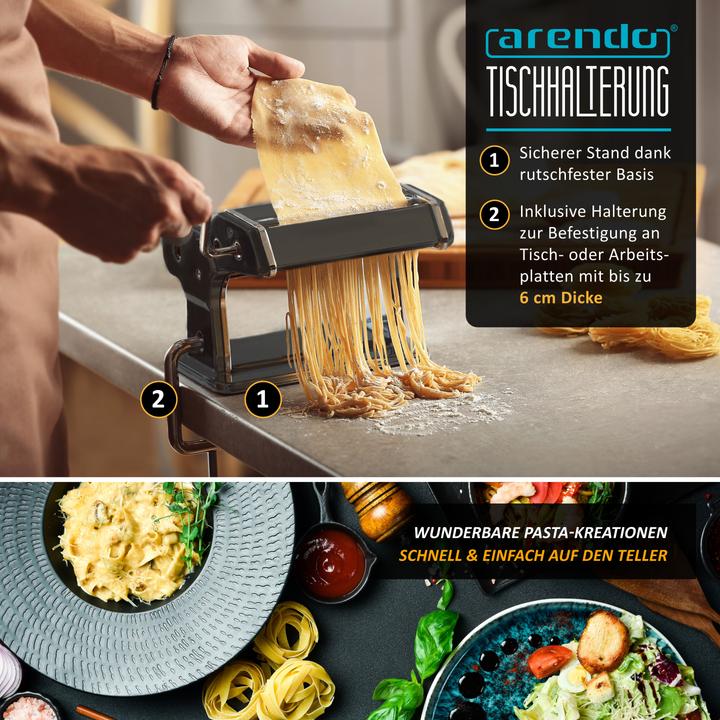 Produktbild Arendo Nudelmaschine, Manueller Pasta Maker, Nudelpresse, Edelstahl, 7 einstellbare Stärken, Duplexvorsatz