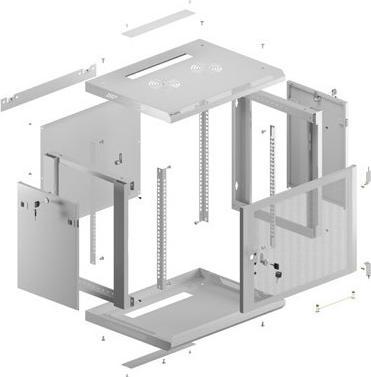 Produktbild Lanberg 19" 9HE 600X450 grauer Wandmontage-Rack-Schrank perforierte Türen (flach verpackt) (9 HE, 19 Zoll Rack)