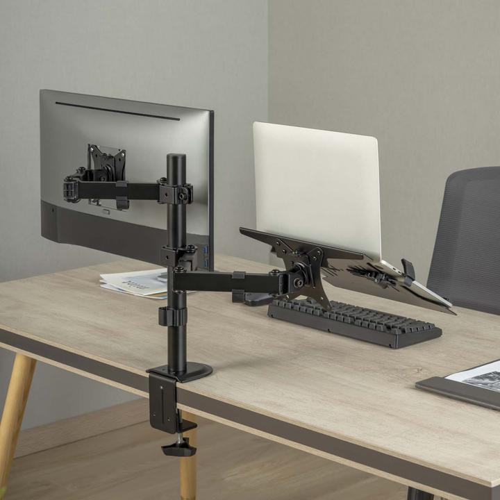 Image du produit Toboli 2en1 Support Écran et Support ècran Ordinateur portable Bras Articulé pour Laptop Porte-ordi VESA 75