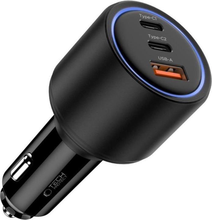 Actual product image Tech-Protect CC04 3-port PD130W car charger - black