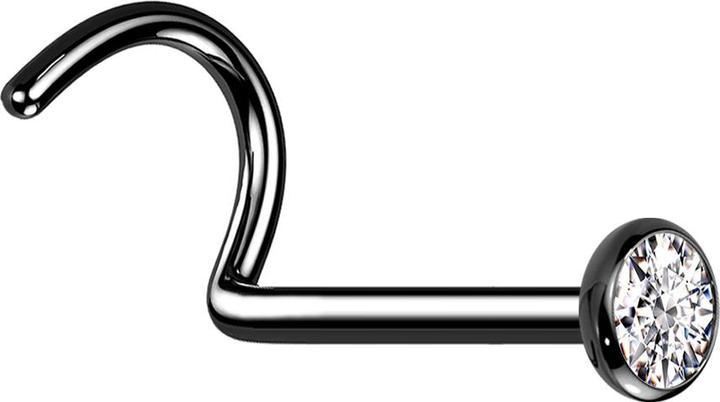 Produktbild Star Piercing Nasenstecker gebogen schwarz mit flacher Halbkugel Kristall silber (Titan G23)